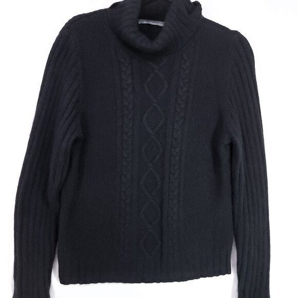 Hillard & Hanson Cable Knit Angora Wool Sweater Womens Large Black Turtleneck - Picture 3 of 11